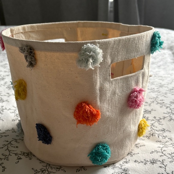 Petit Pehr Other - Petit Pehr Cotton Canvas Basket with Colorful Pom Poms
